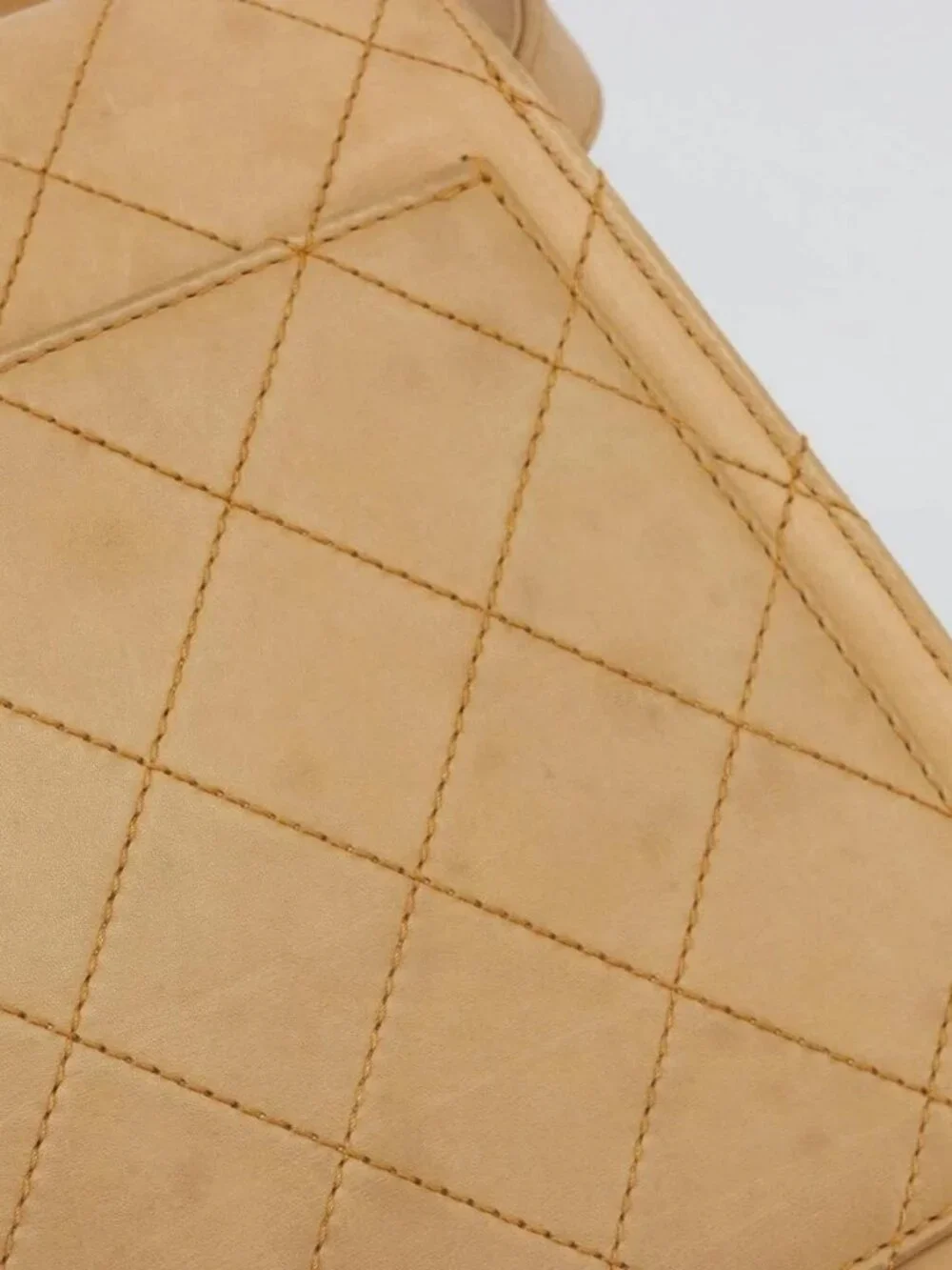 CHANEL Matelasse Shoulder Bag Lamb Skin Beige Gold CC Auth 187187